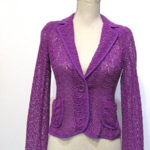 Nanette Lepore Magenta Lace Open Blazer Jacket